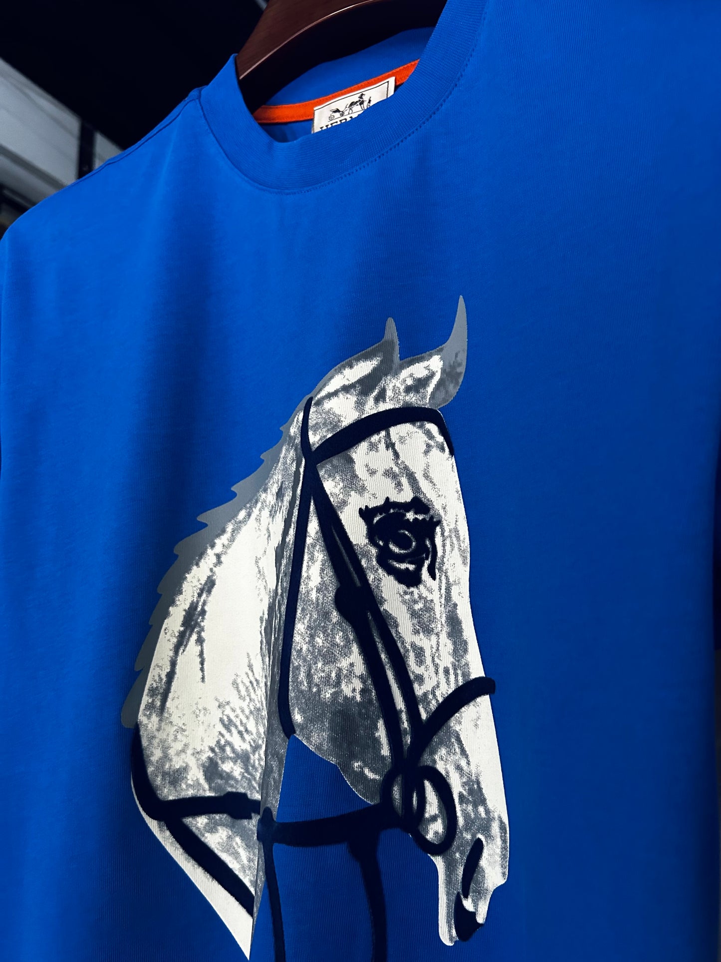 HERMES Printed Horse Logo T-shirt Blue