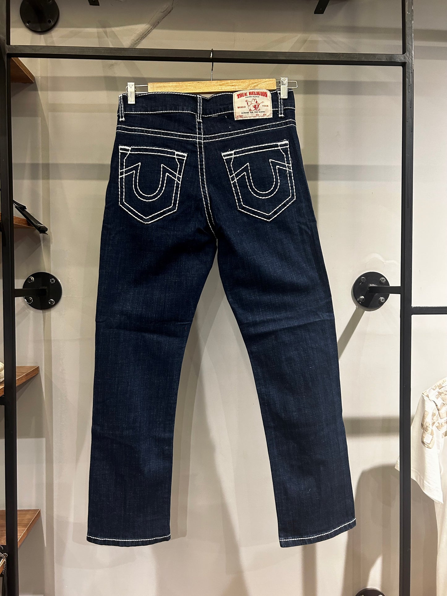 TRUE RELIGION RICKY SUPER T STITCH STRAIGHT JEANS DARK BLUE