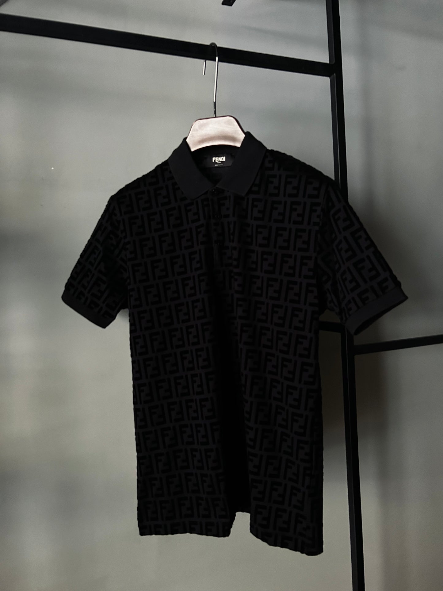 Fendi FF Design Cotton Polo T-shirt Black