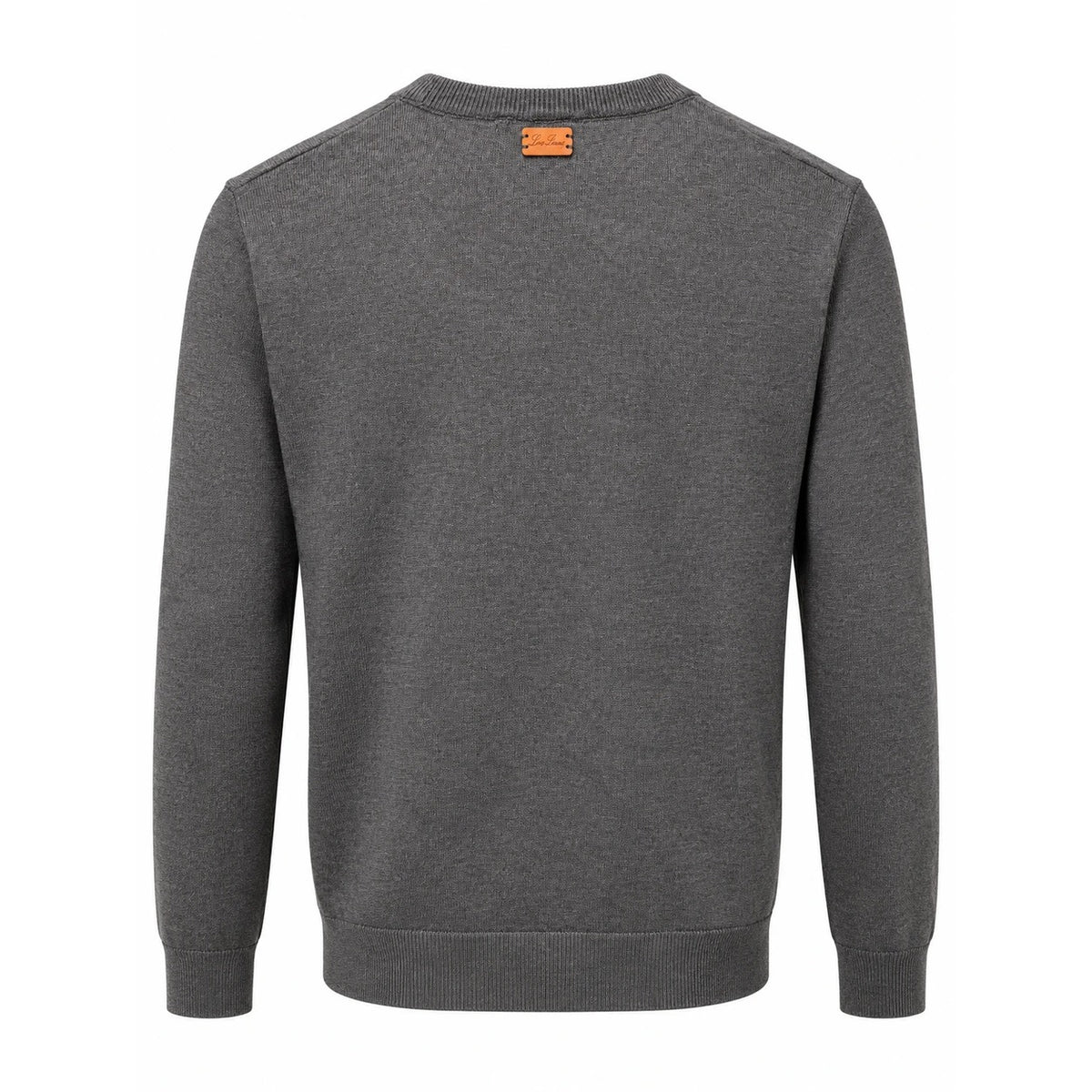 Charcoal Loro Piana sweater with orange back-neck patch