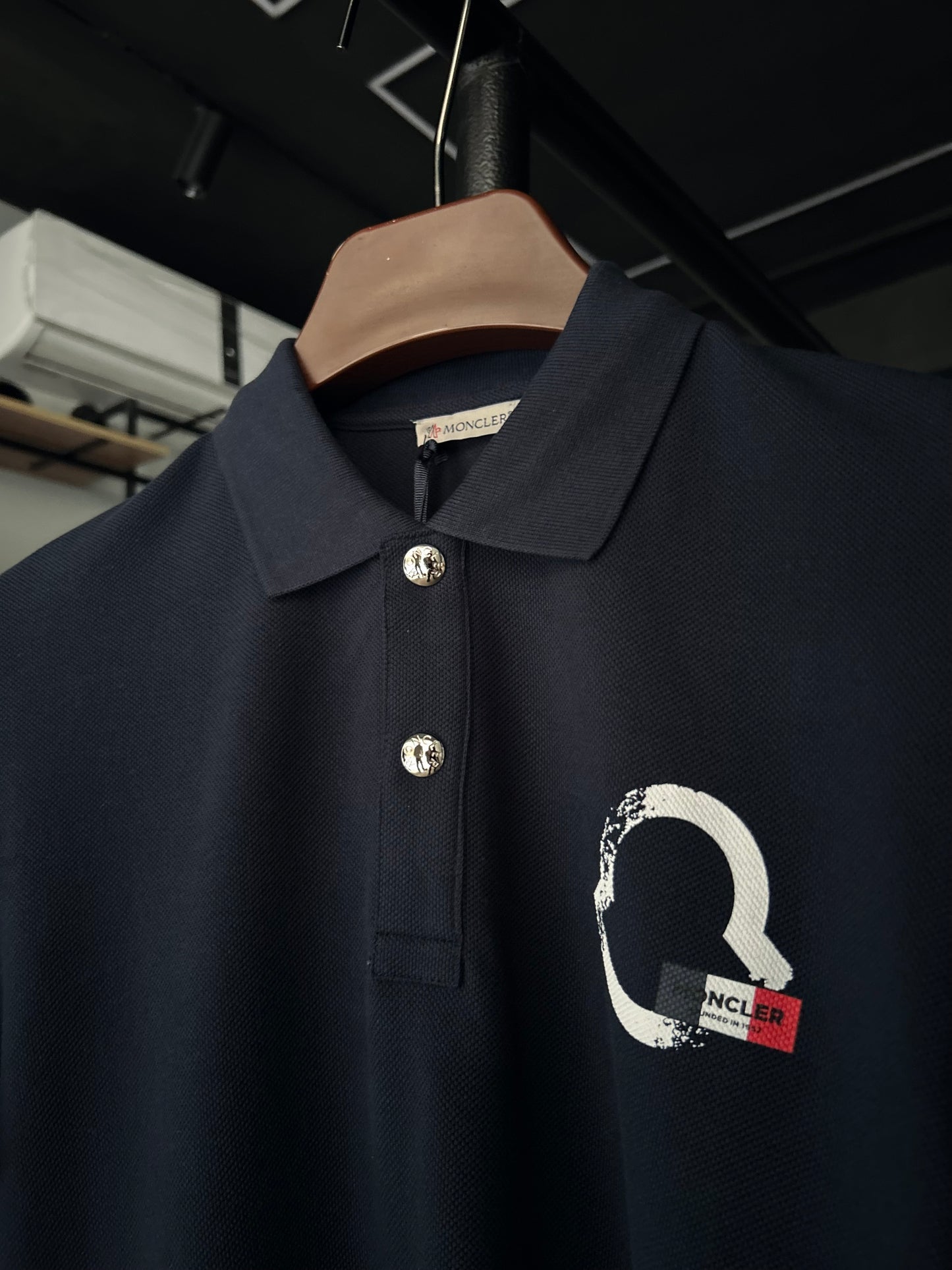 Moncler Outline Logo Polo Shirt Navy