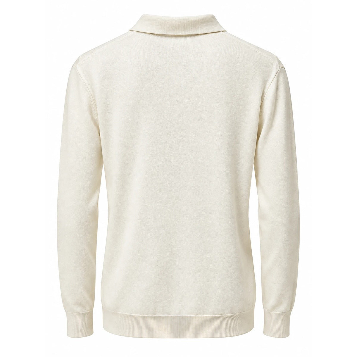 Plain off-white back of a Kiton long-sleeve knit polo with ribbed cuffs and hem.