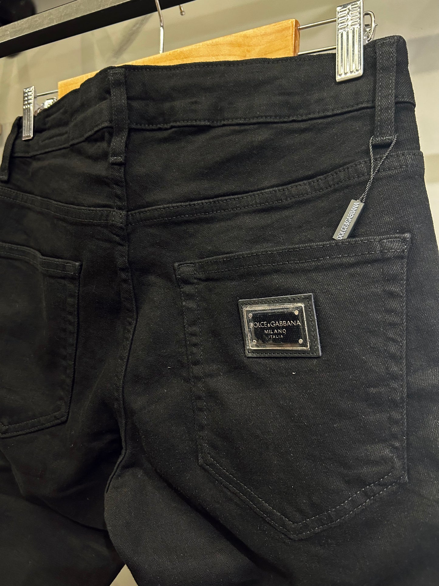 Dolce & Gabbana Logo Plaque Denim Slim Fit Jeans Black