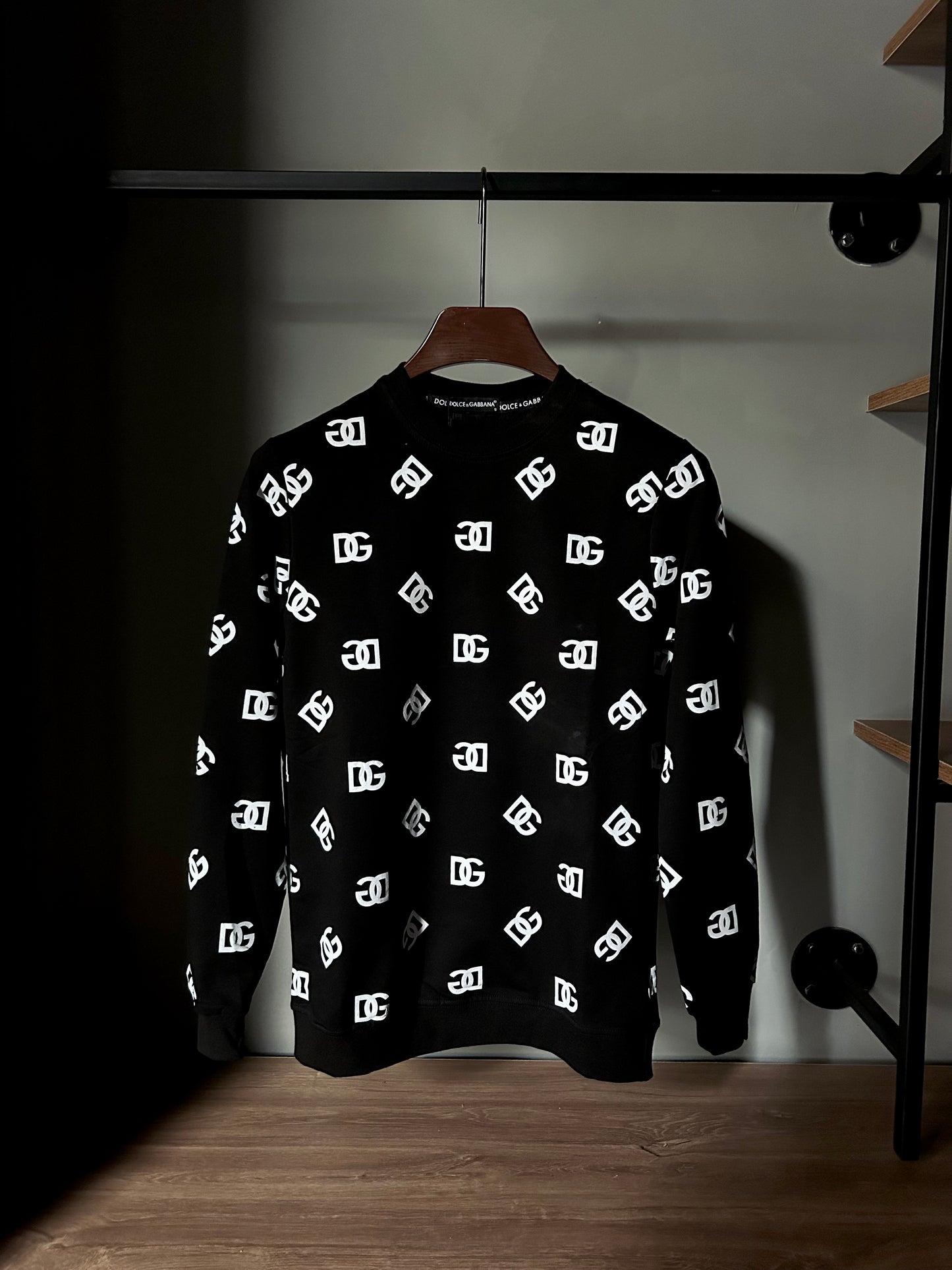 Dolce &Gabbana Wool and silk jacquard round-neck sweatshirt Black