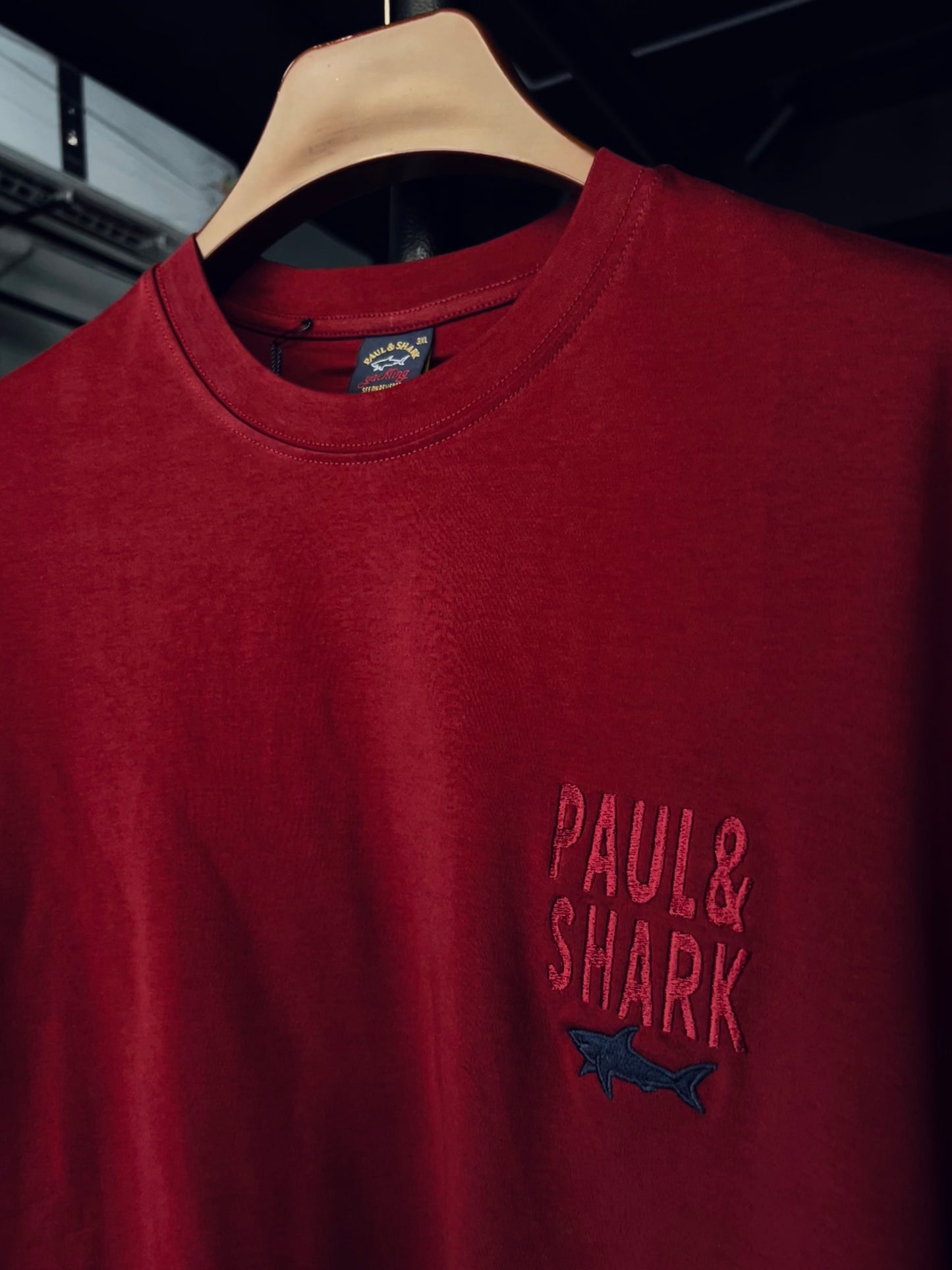 PAUL&SHARK AQUA TOUCH COTTON T-SHIRT WITH SHARK EMBROIDERY RED