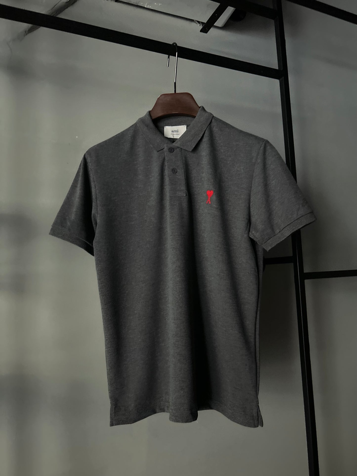 AMI PARIS De Coeur Polo Shirt Grey
