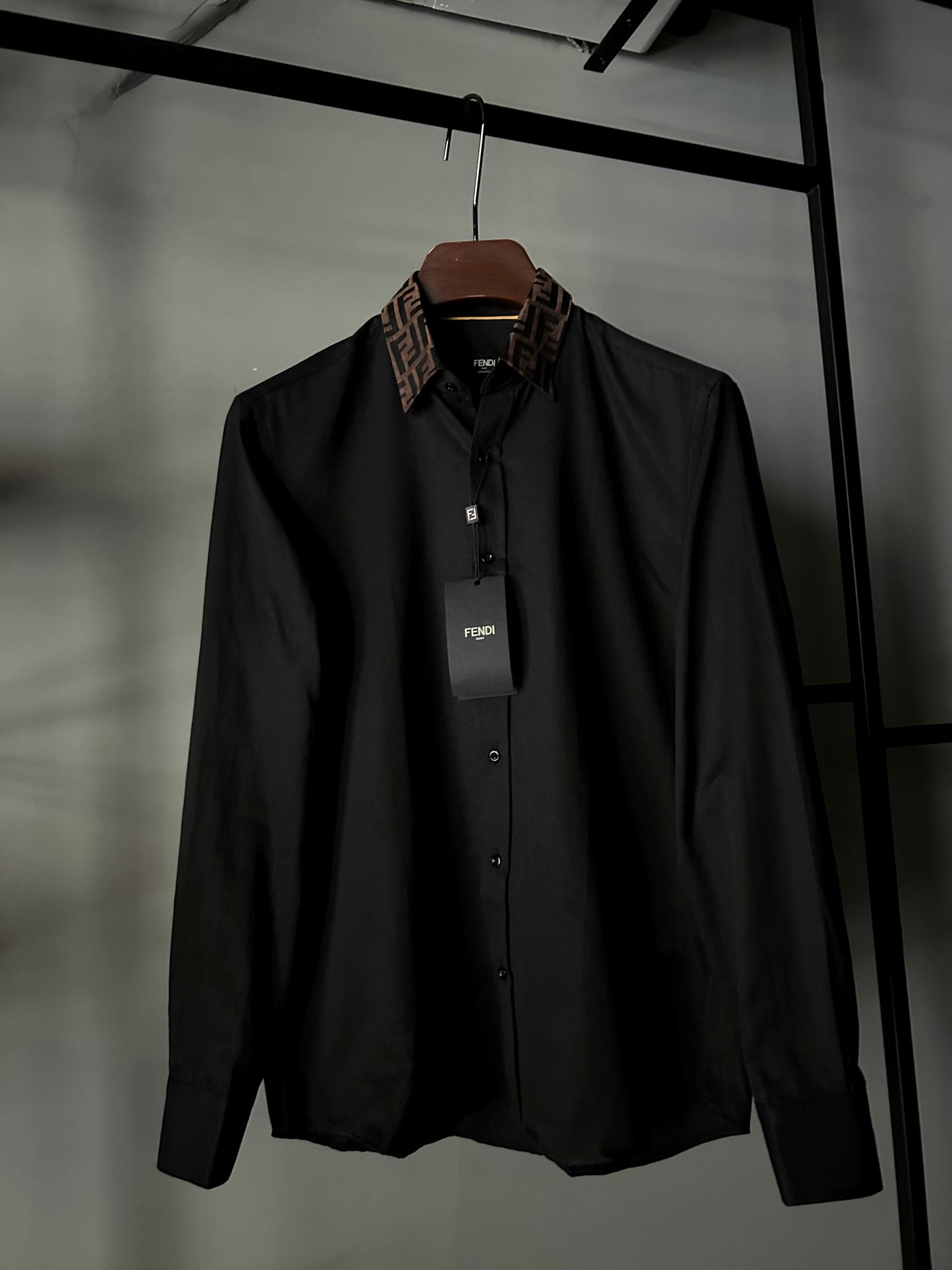 Fendi Ff Collared Long-Sleeve Shirt Black