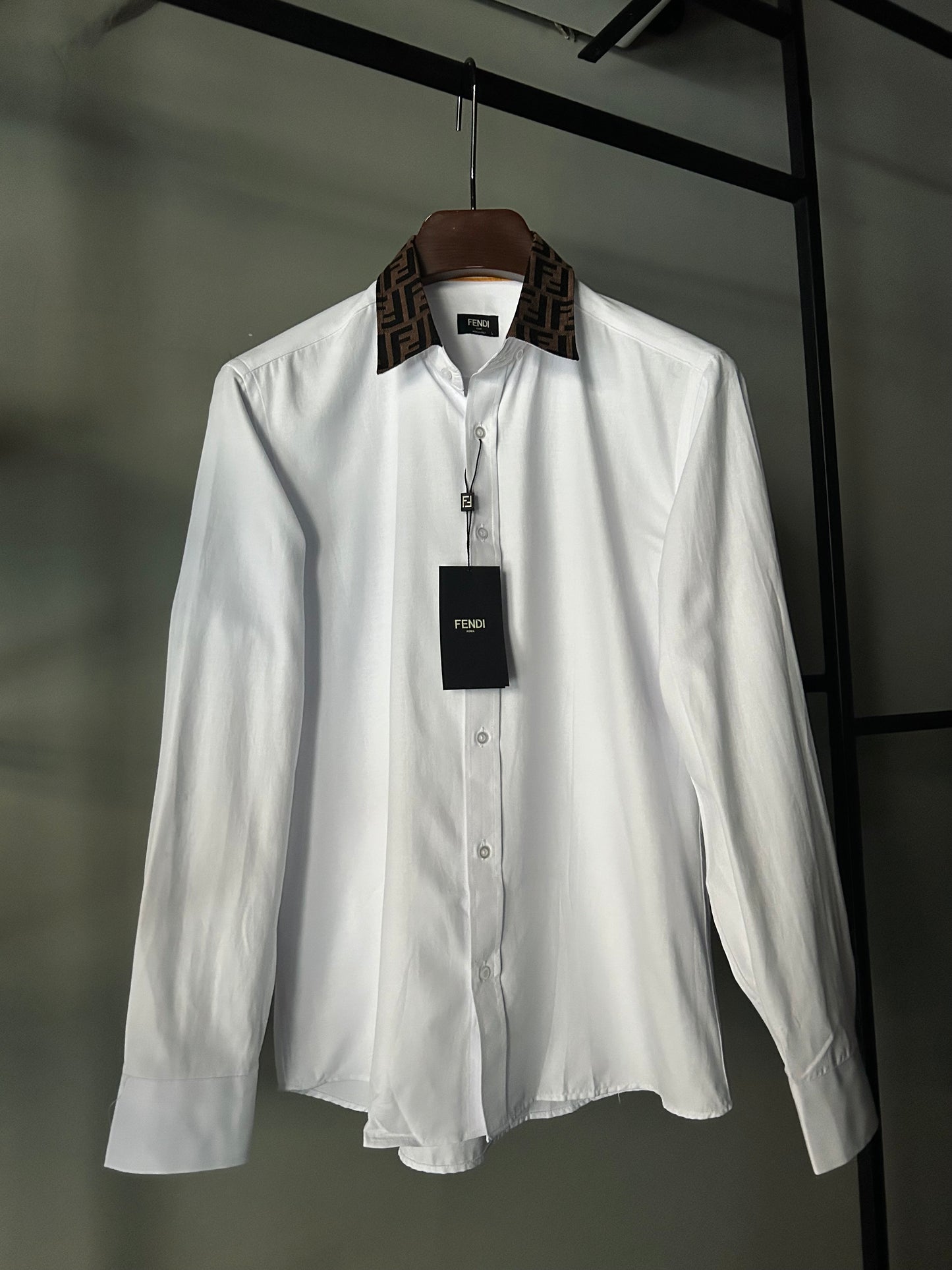 Fendi Ff Collared Long-Sleeve Shirt White