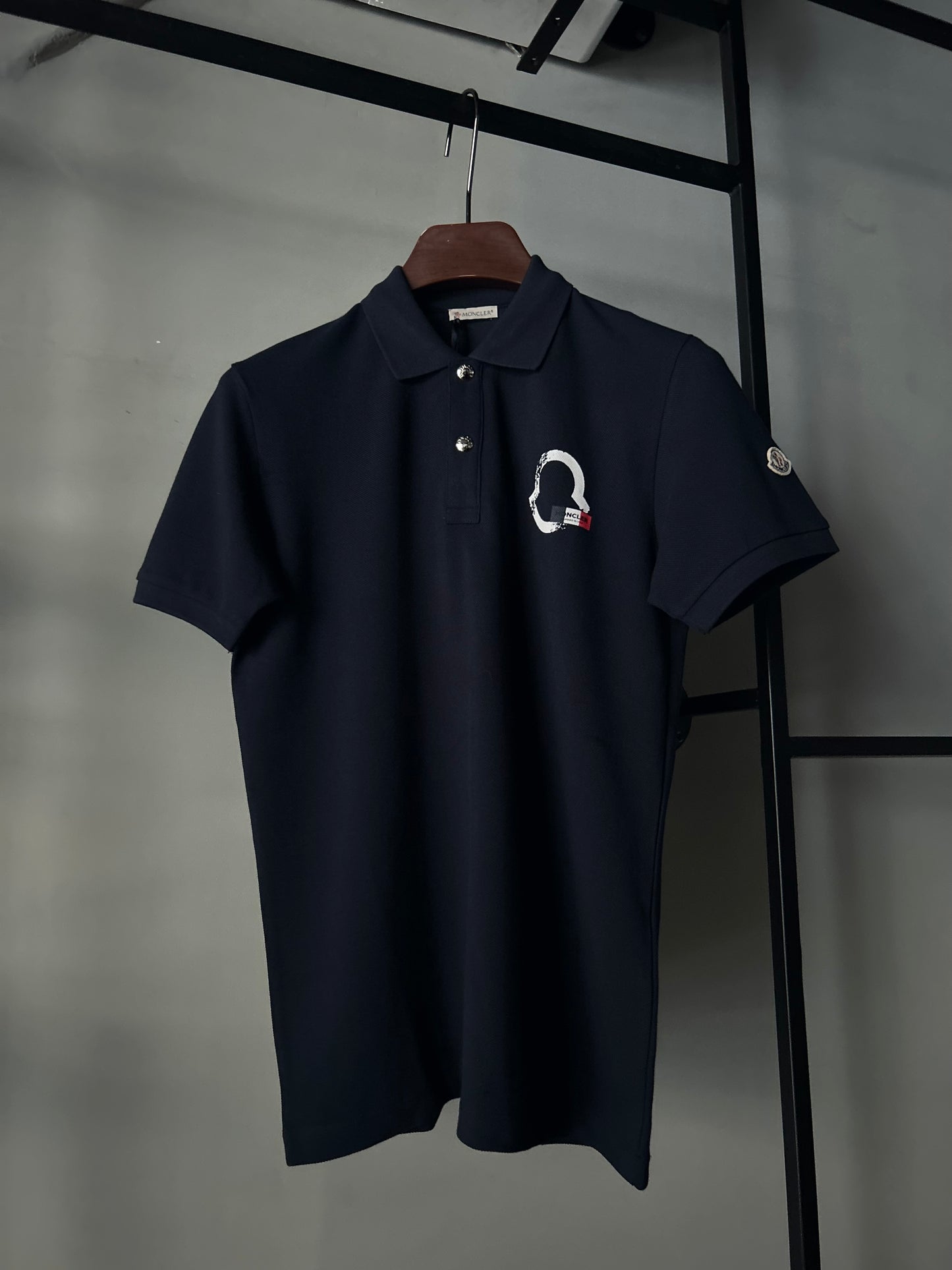 Moncler Outline Logo Polo Shirt Navy