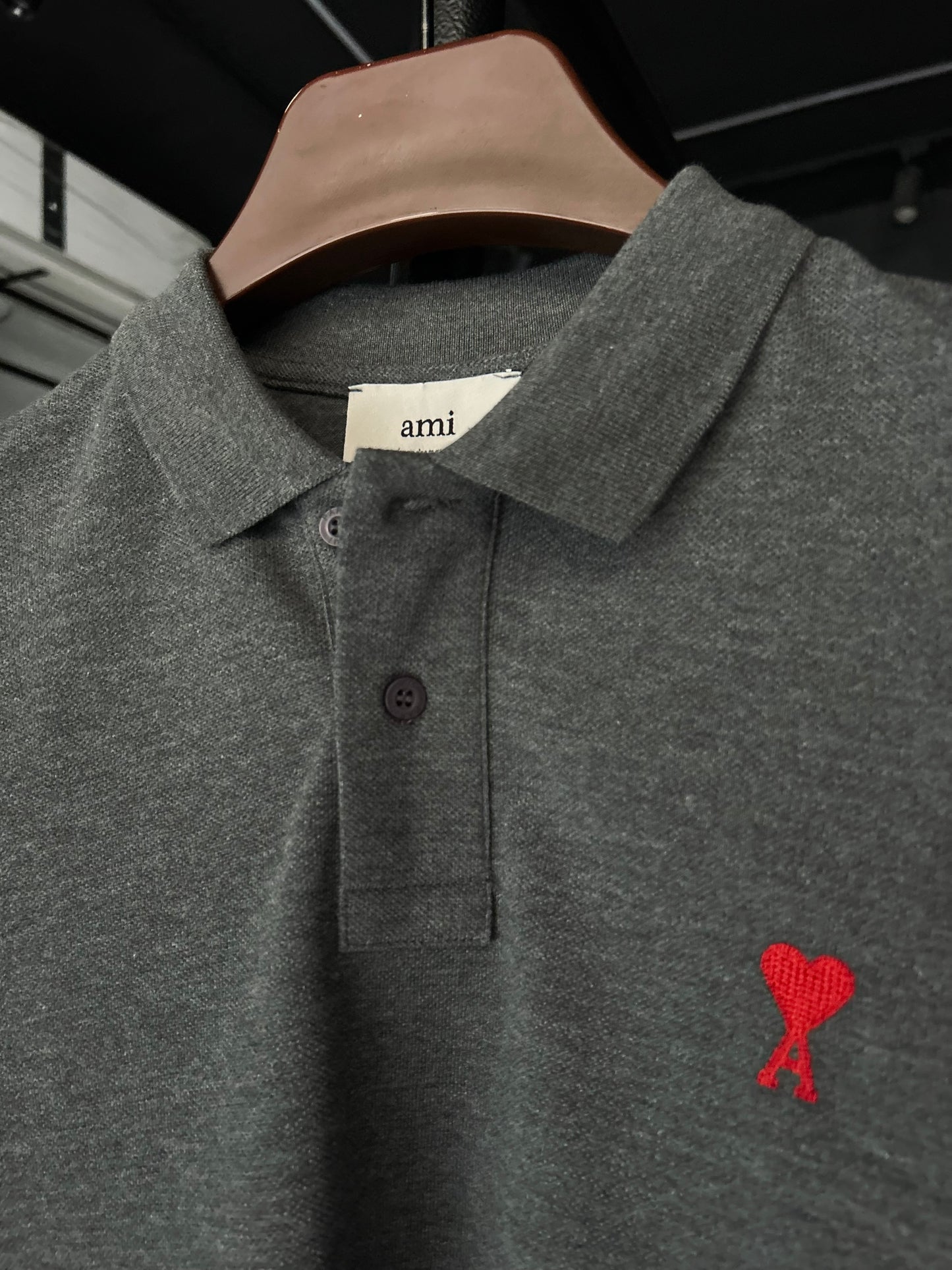 AMI PARIS De Coeur Polo Shirt Grey