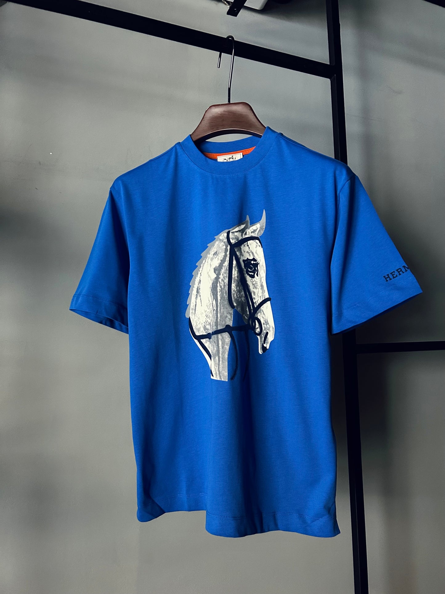 HERMES Printed Horse Logo T-shirt Blue