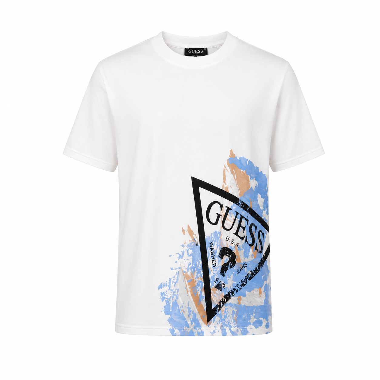 GUESS Paint Splash Triangle Logo T-Shirt – White