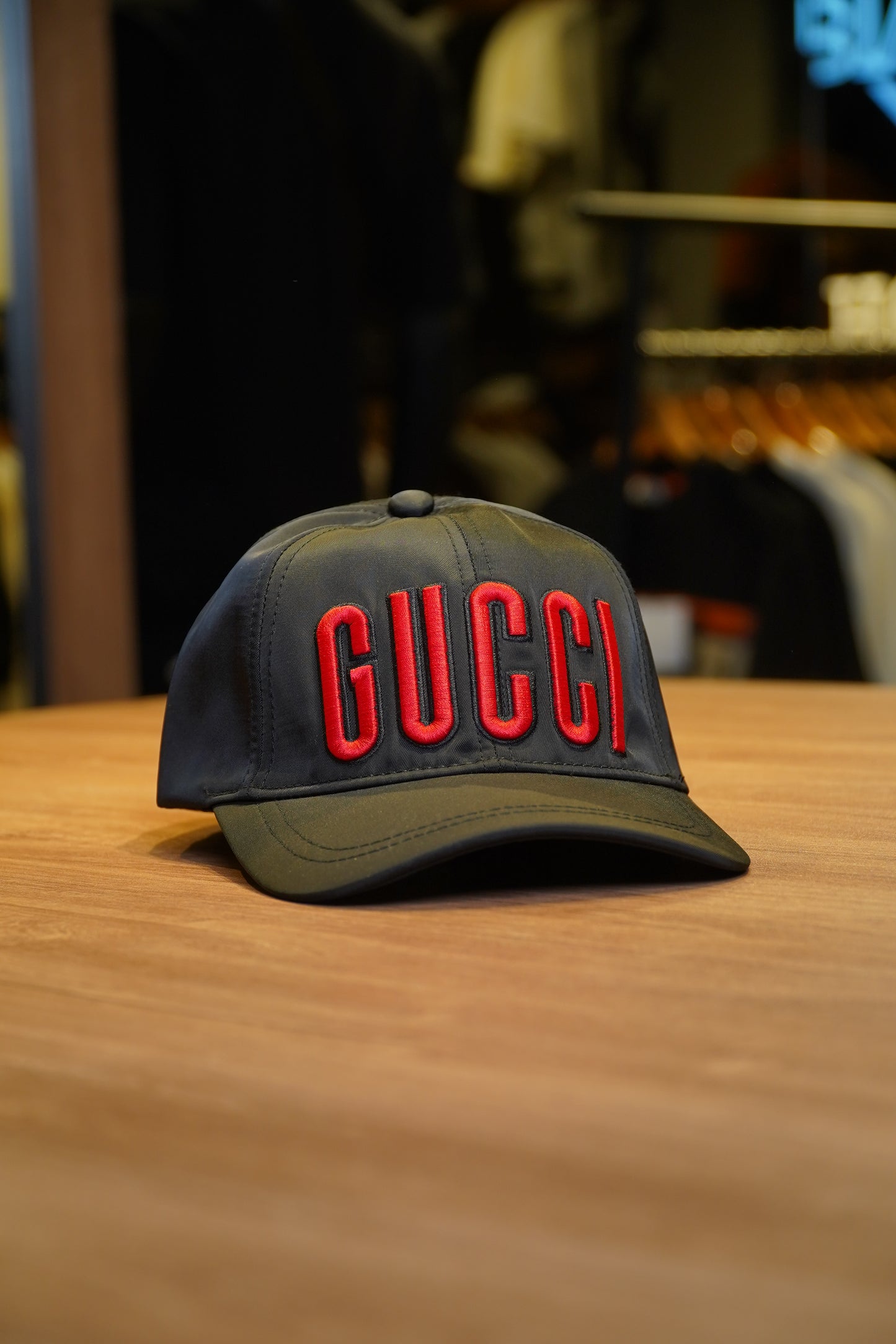 Gucci Black Cap with Red Embroidered Logo