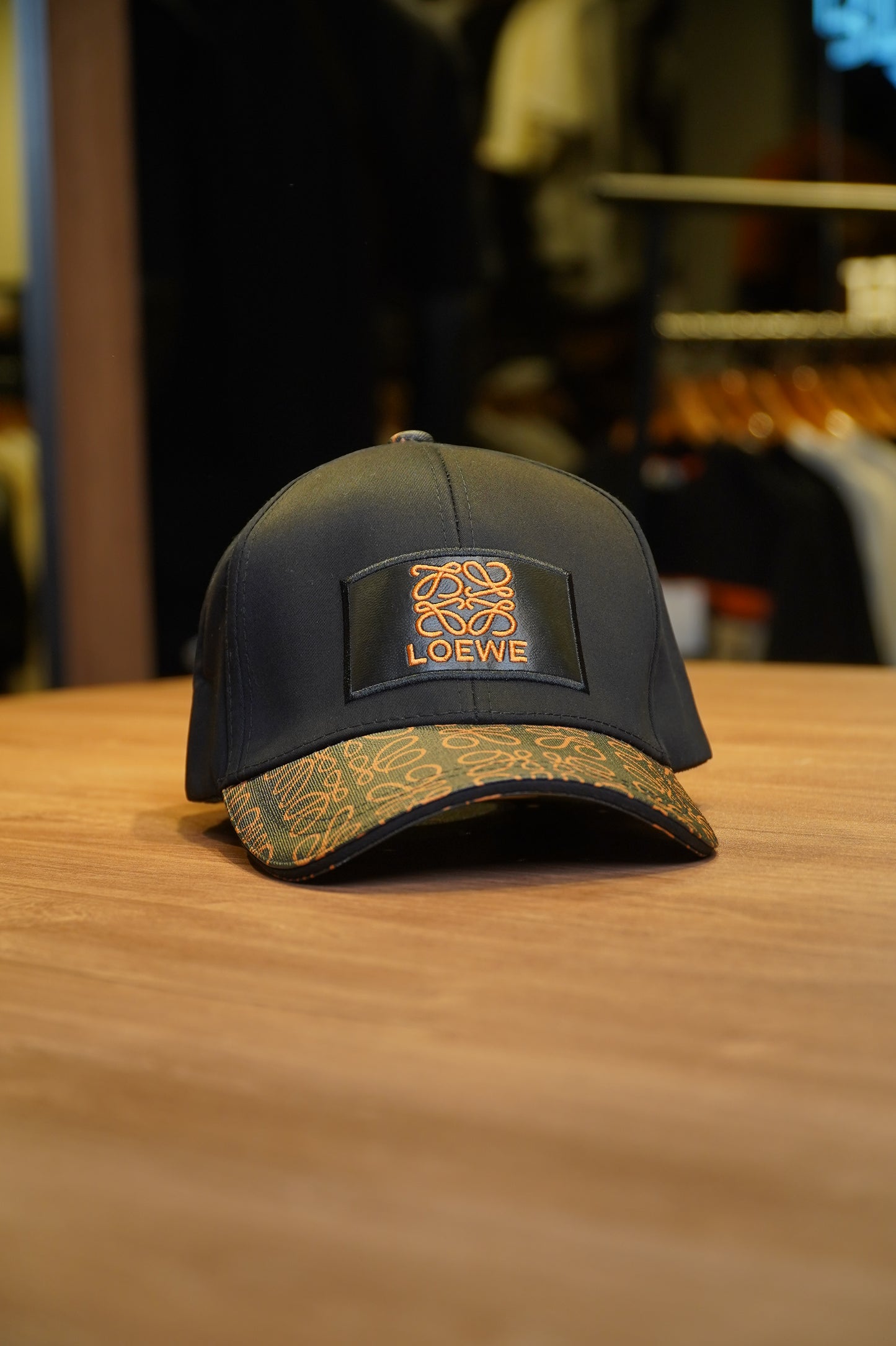 Loewe Black Cap with Contrast Orange Monogram Brim