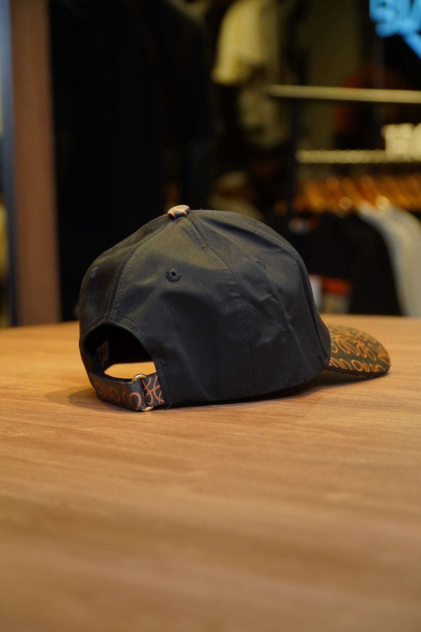 Loewe Black Cap with Contrast Orange Monogram Brim