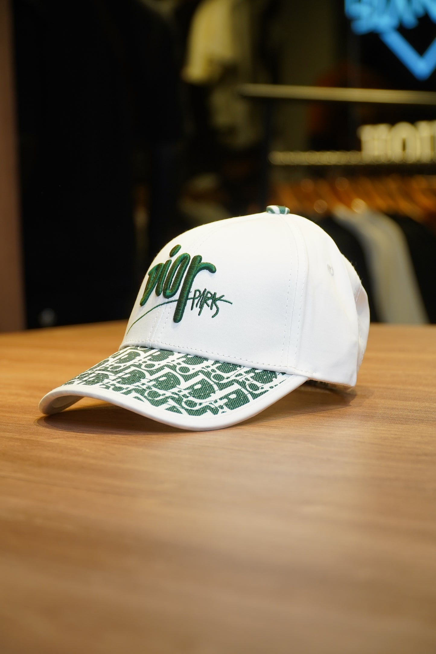 Dior Paris Adjustable Cap White Green Embroidered Edition