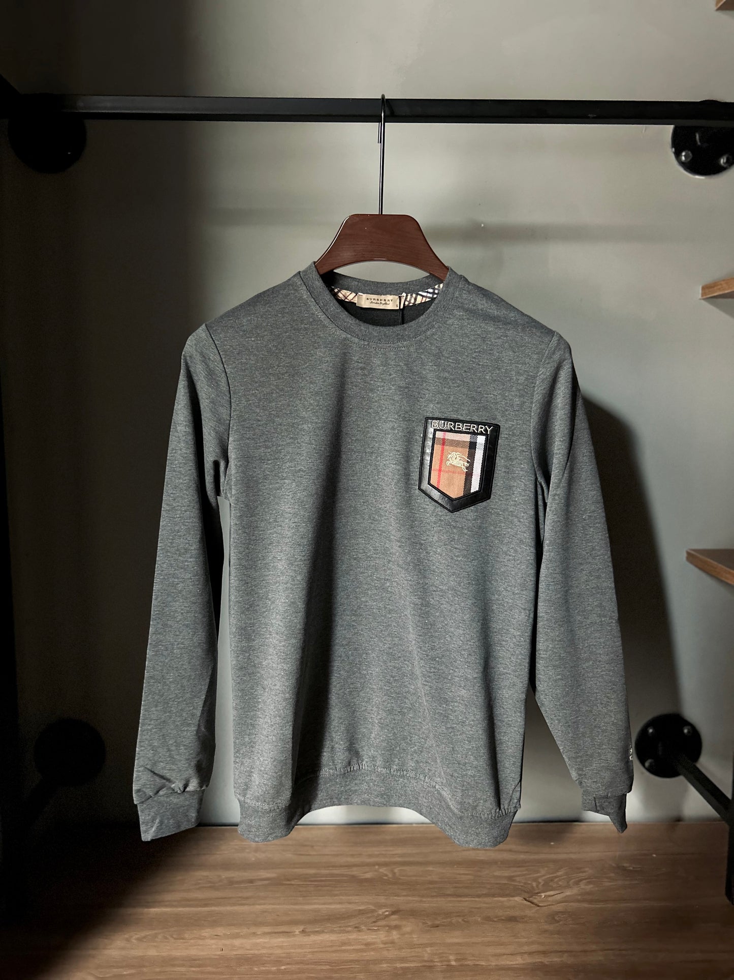 Burberry Cotton Sweatshirt With Logo Pocket Grey