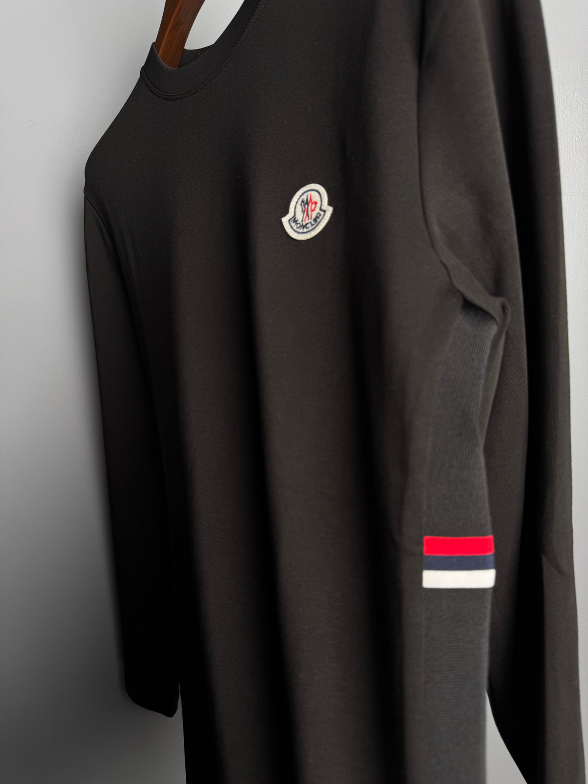 Moncler Tricolor Stripe Logo Tee – Black