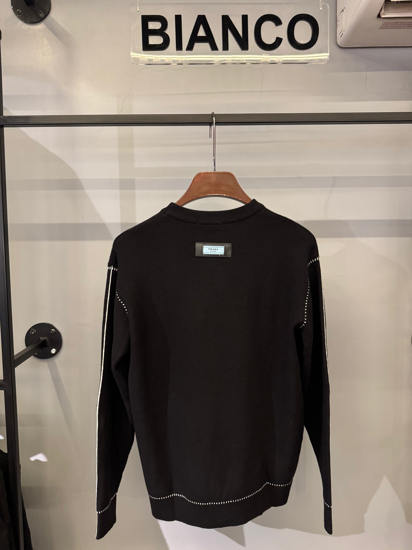 Prada Men’s Knit Sweater – Black with Logo Patch