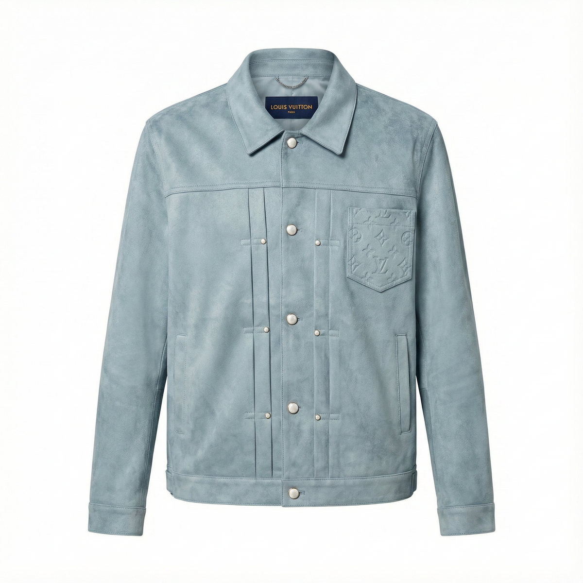Louis Vuitton Premium Suede Jacket – Monogram Pocket Light Blue