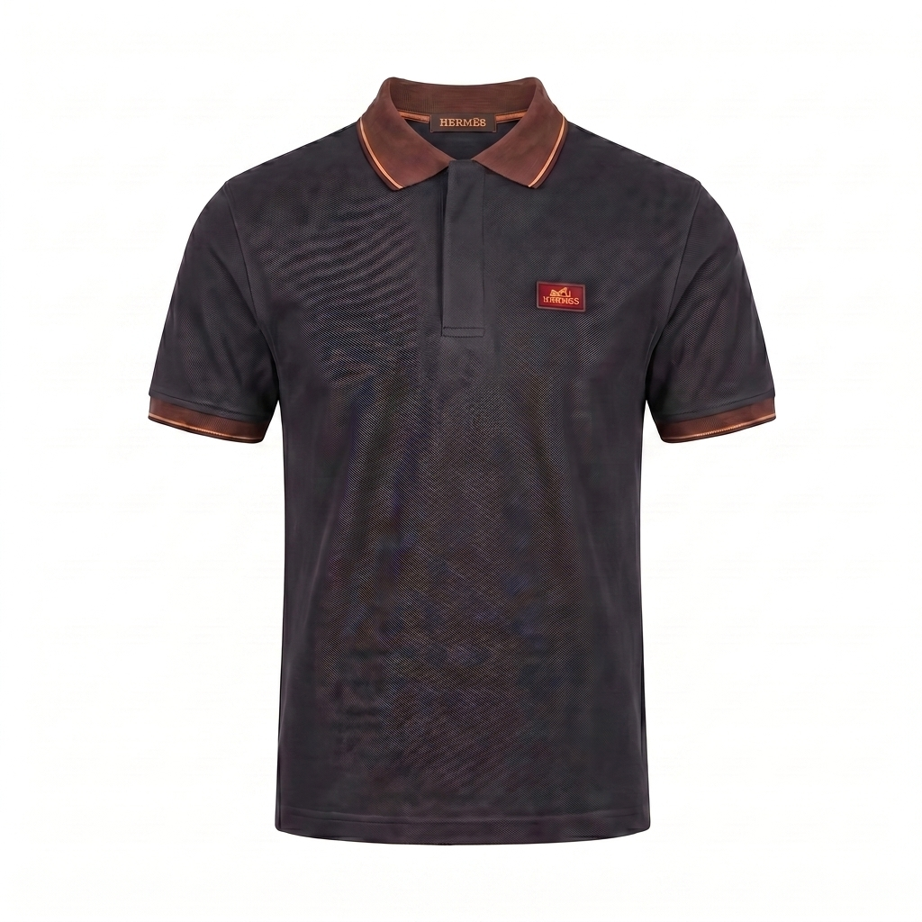 Hermes Textured Polo T-Shirt – Dark Brown Edition