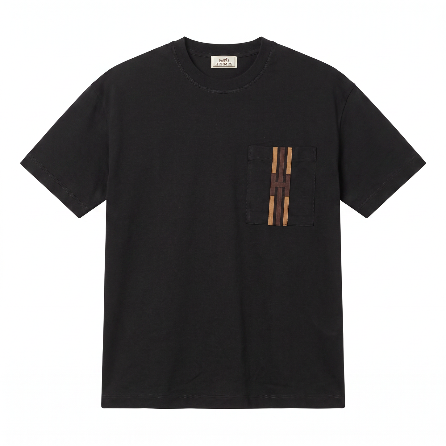 Hermès Embroidered Pocket Cotton T-Shirt – Jet Black