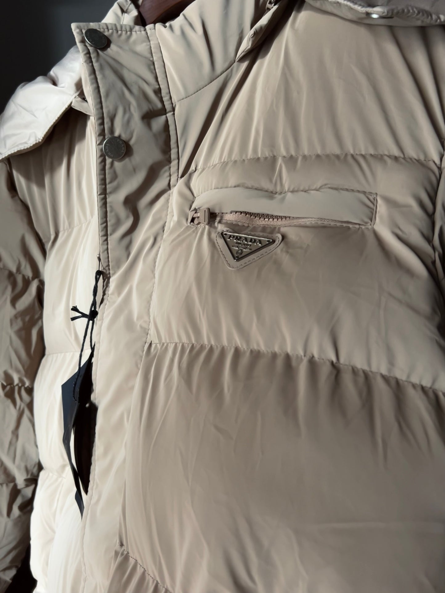 Prada Triangle-logo Puffer Jacket Biege