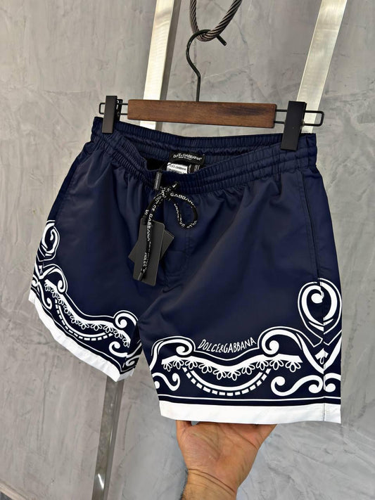 Dolce & Gabbana Signature Pattern Swim Trunks – Blue Edition