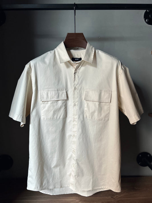 BOSS Indigo Linen shirt with Two TONAL POCKET “crème”