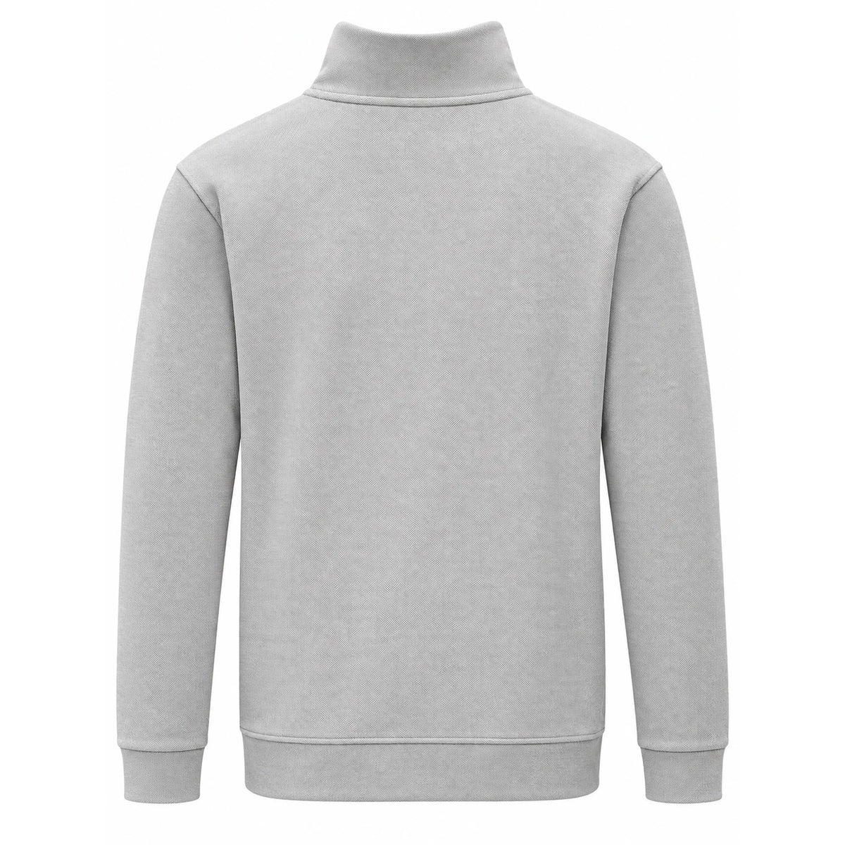 Plain back of light grey Calvin Klein quarter-zip sweatshirt