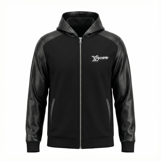 Louis Vuitton Lovers Leather-Sleeve Hoodie Jacket – Black