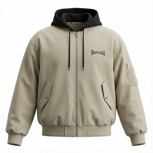 Balenciaga Streetwear Hooded Bomber – Sand Beige