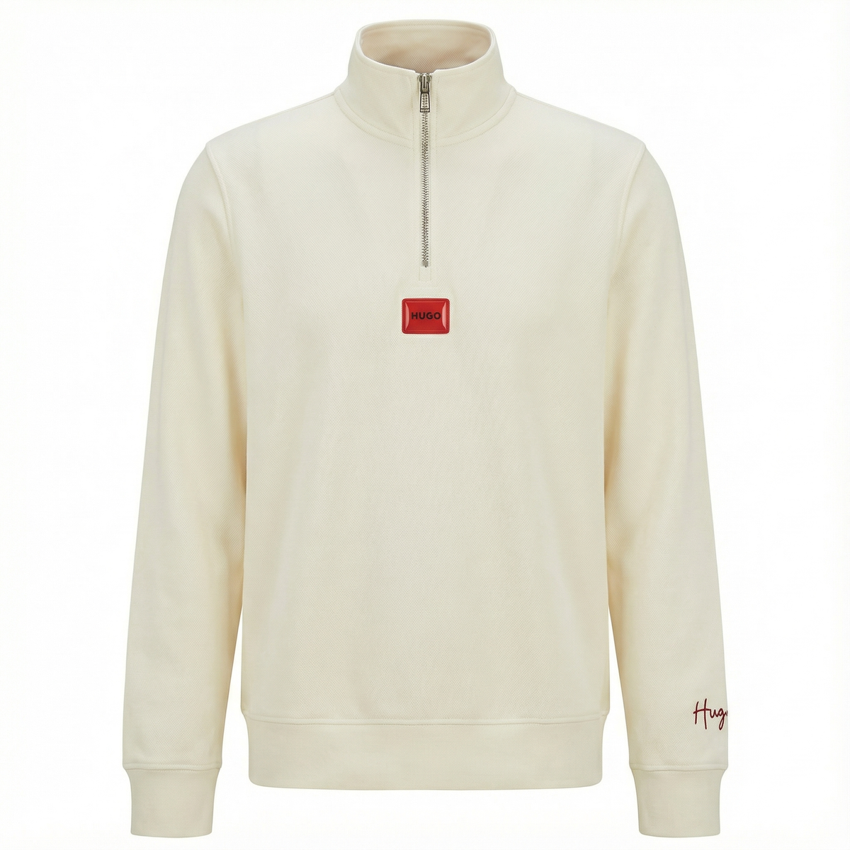HUGO BOSS Half Zip Logo Badge Sweatshirt crème