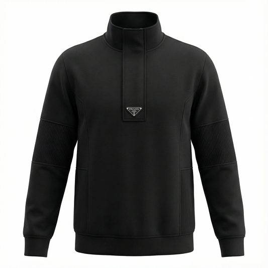 Prada Premium Knit-Trim Sweatshirt-black