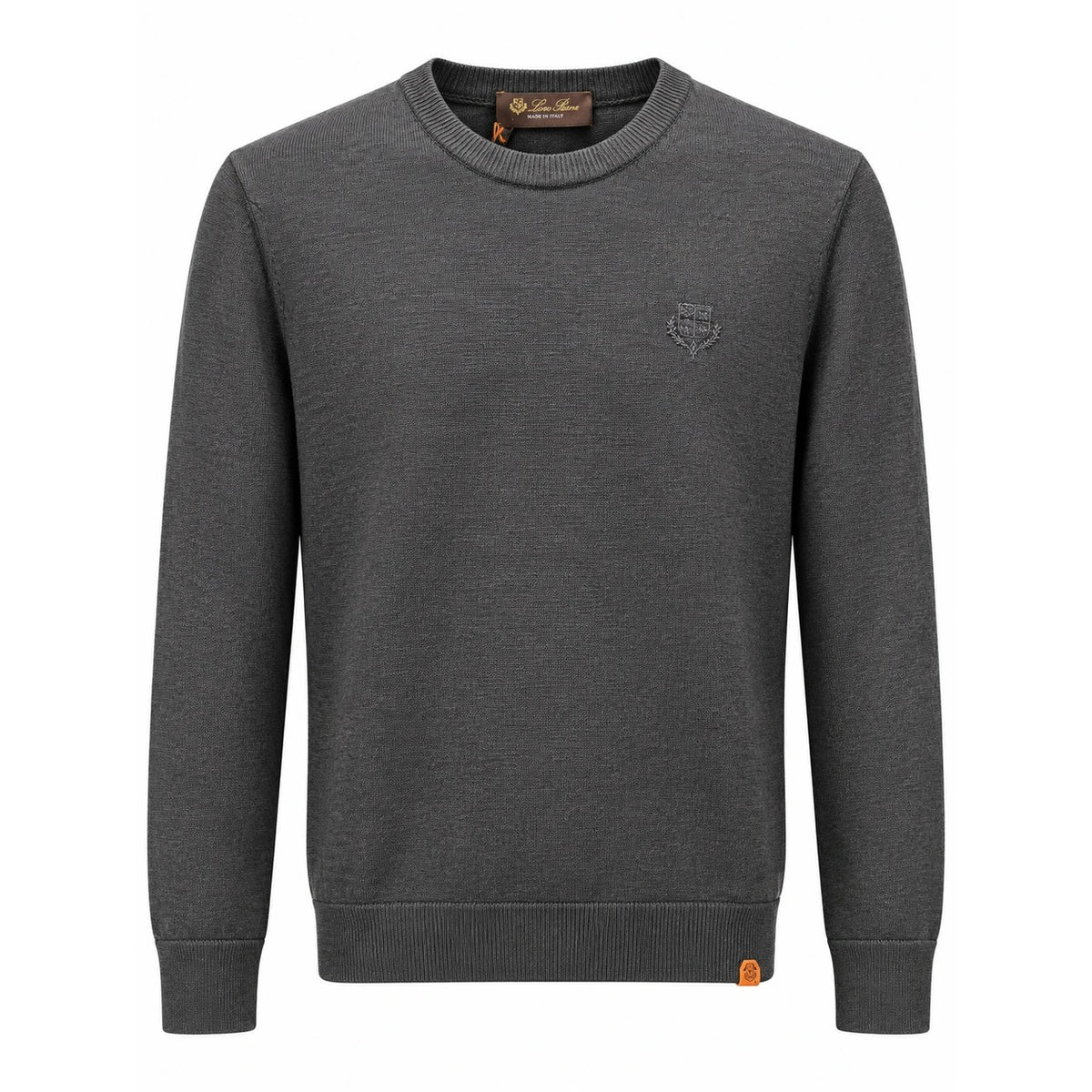 Charcoal Loro Piana sweater with tonal chest crest