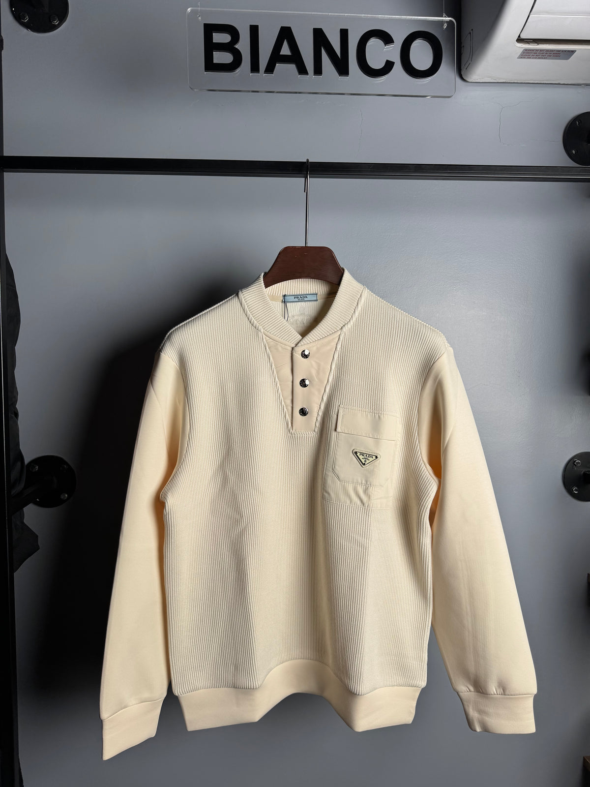 Prada Technical Nylon Pocket Knit Sweatshirt – Off-White
