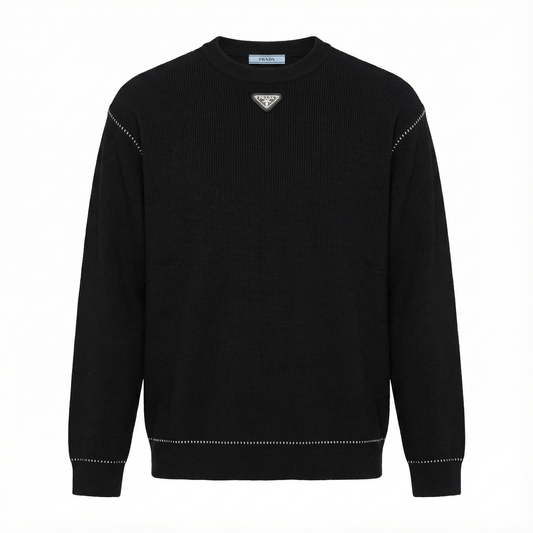 Prada Men’s Knit Sweater – Black with Logo Patch