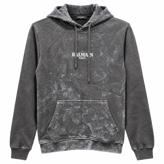 Washed charcoal Balmain Paris hoodie with front kangaroo pocket