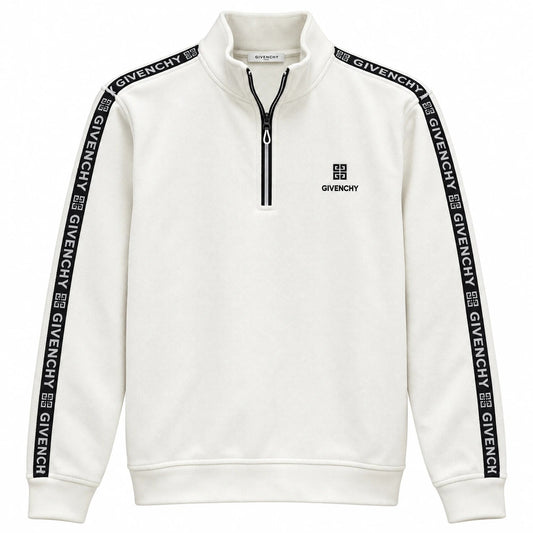 Off-white Givenchy quarter-zip sweatshirt with black logo sleeve tape