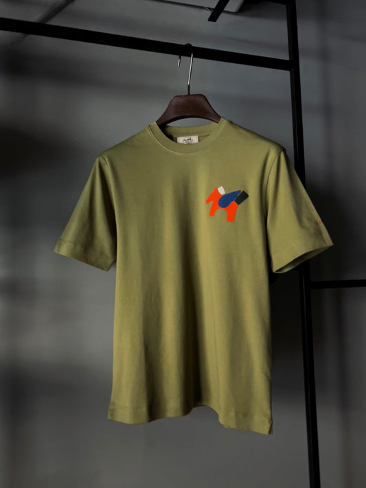 HERMES Leather detail t-shirt Olive
