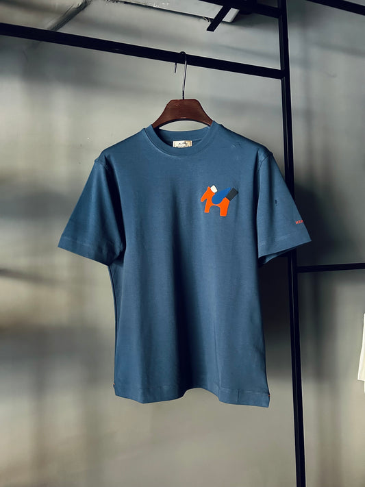 HERMES Leather detail t-shirt Blue
