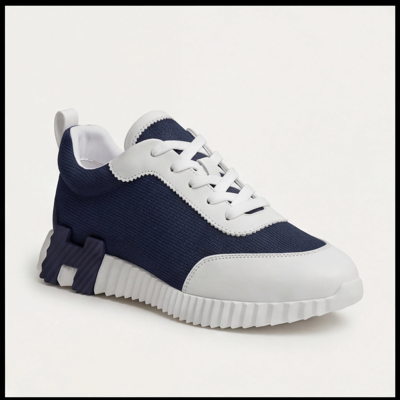Hermès Knit Chunky Sole Sneakers Navy White