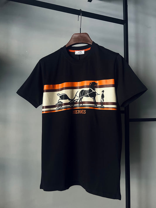 HERMES Printed Horse Logo Tshirt Black