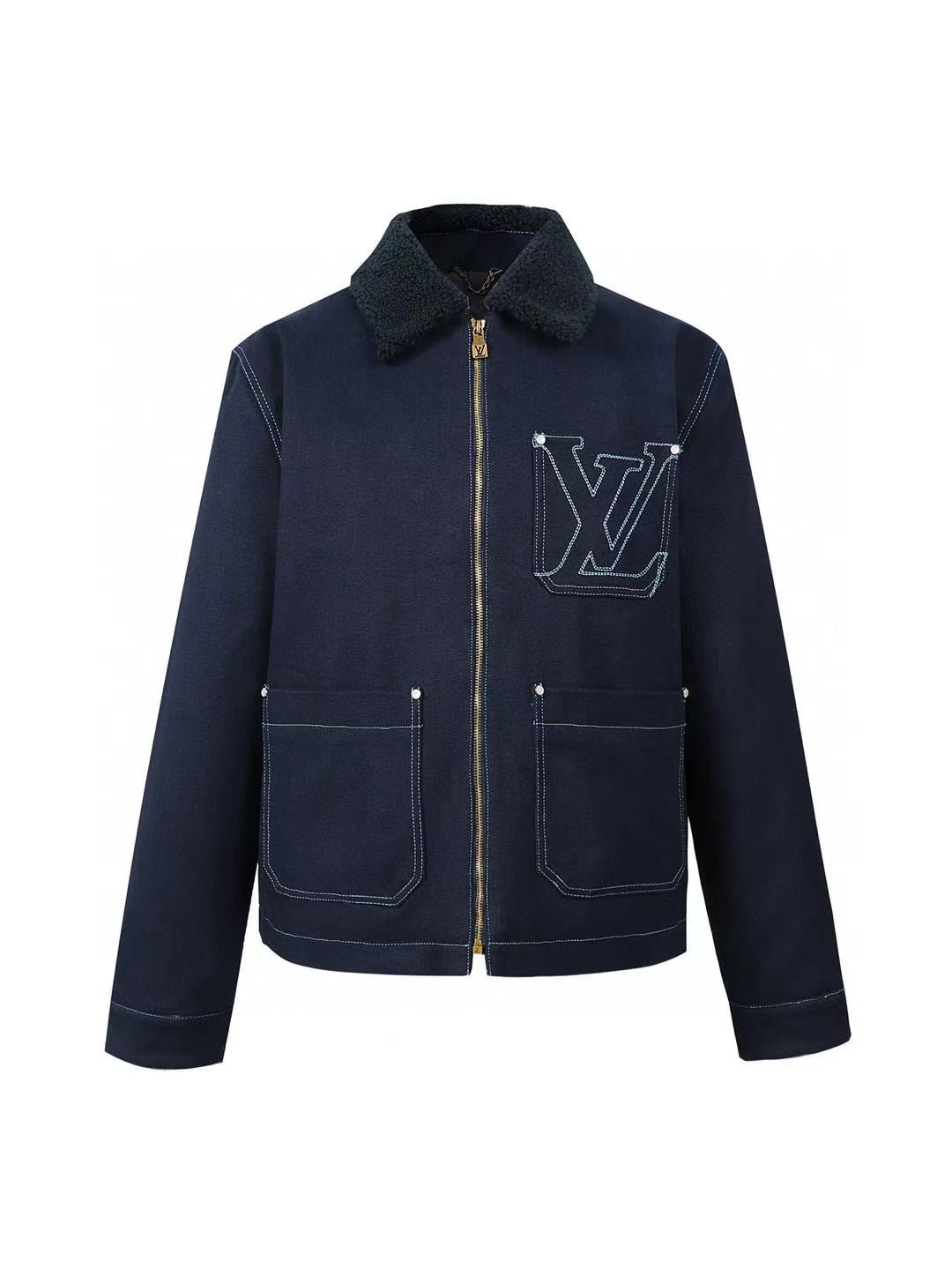 Canvas Workwear Zip Jacket with Shearling Collar LOUIS VUITTON