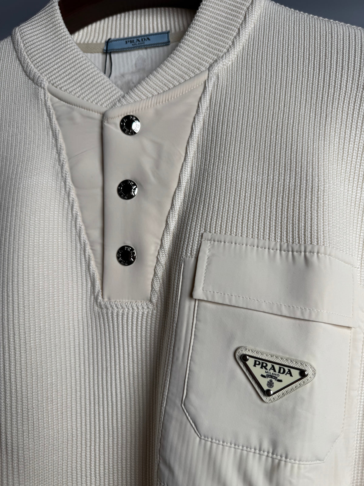 Prada Technical Nylon Pocket Knit Sweatshirt – Off-White
