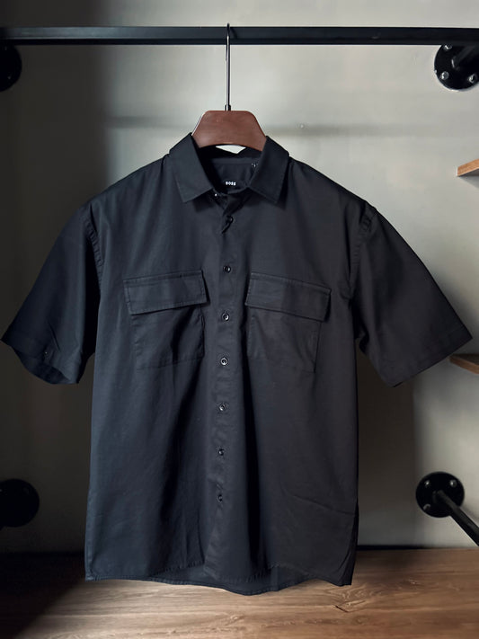 BOSS Indigo Linen shirt with Two TONAL POCKET “Black”