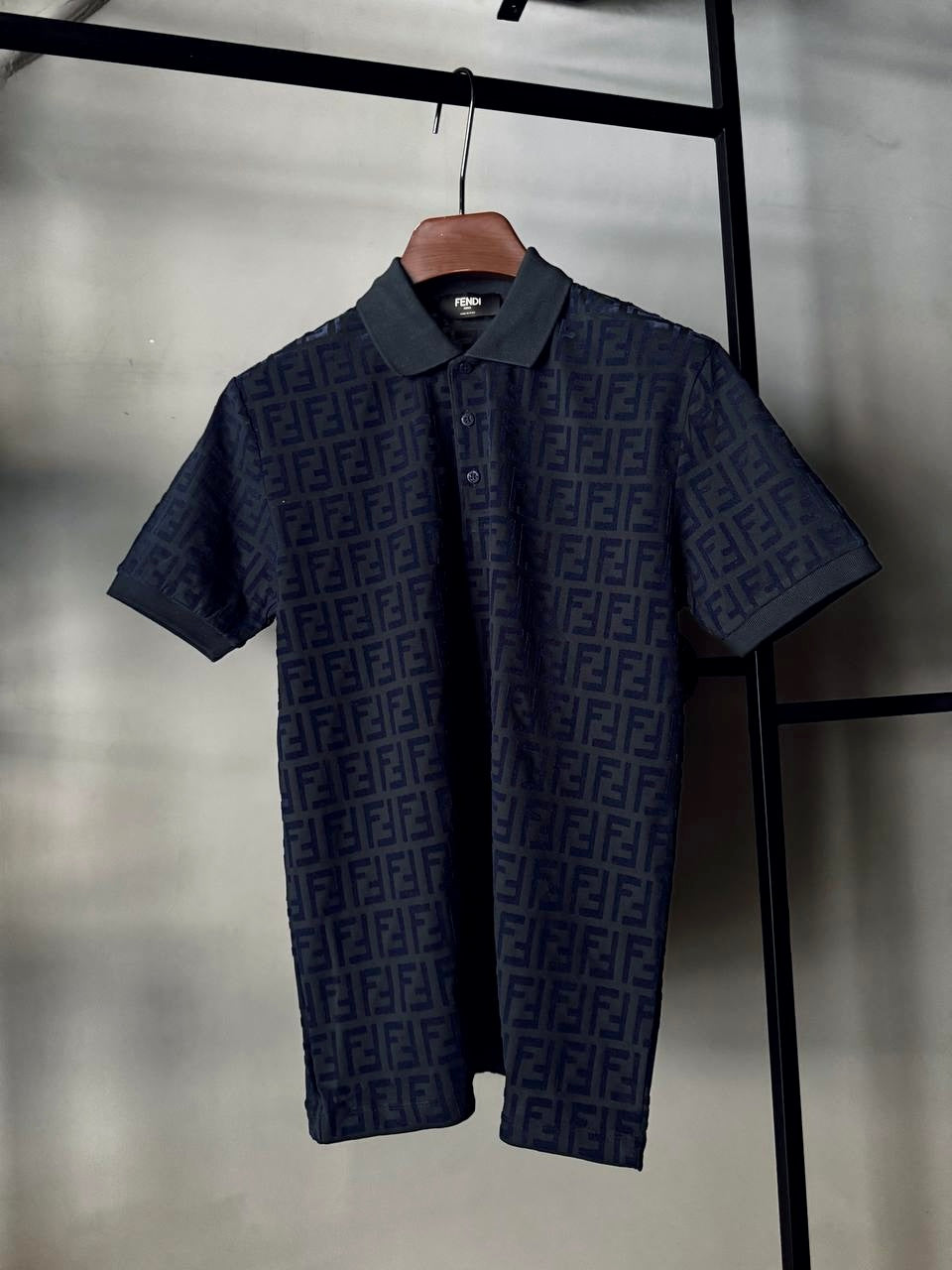 Fendi FF Design Cotton Polo T-shirt Dark Blue