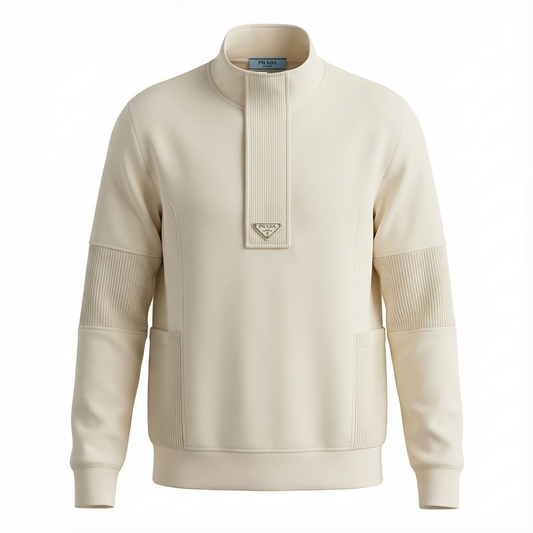 Prada Premium Knit-Trim Sweatshirt – Cream