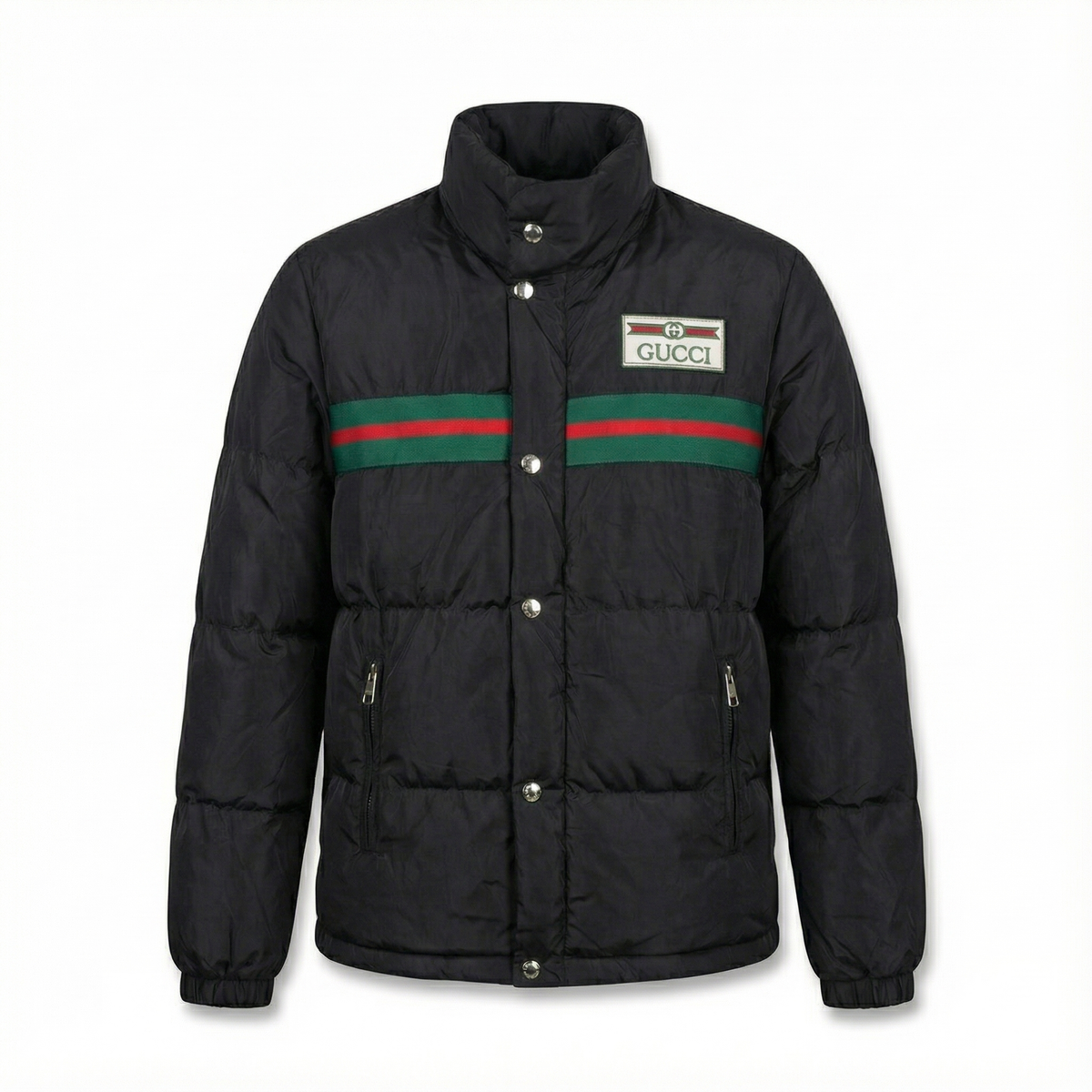 Gucci - Web stripe satin down jacket Black