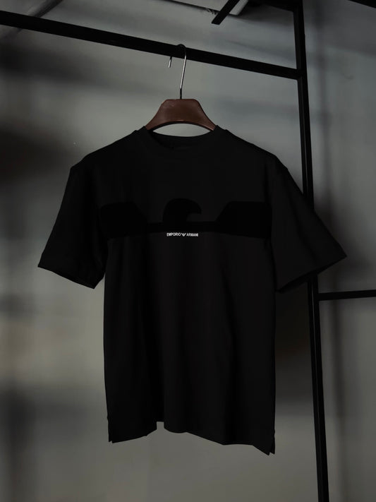 EMPORIO ARMANI ASV JERSEY T-SHIRT WITH CONTOURED EAGLE FLOCKED Black
